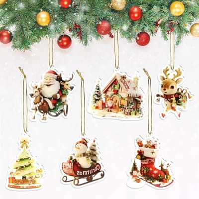 Kerstboomdecoraties 6 Stuks - Acryl Kerstdecoraties - Touwhangend - Eenvoudig te gebruiken - ShopVlot