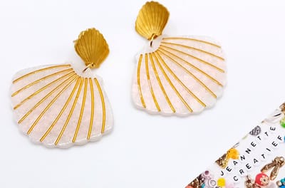 Jeannette-Creatief® - Resin - Witte Schelp Oorbellen Gouden Schelp - Oorbellen - Strandsieraden - Ibiza Chic - Dames Oorbellen