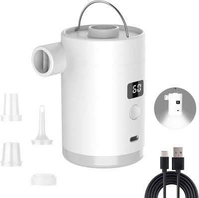 Mini Elektrische Luchtpomp - Draagbare Luchtbedpomp - Elektrische Vacuümpomp met LED - 4000mAh 280L/min - Geschikt voor Luchtbed, Zwemband & Vacuümzakken - Wit