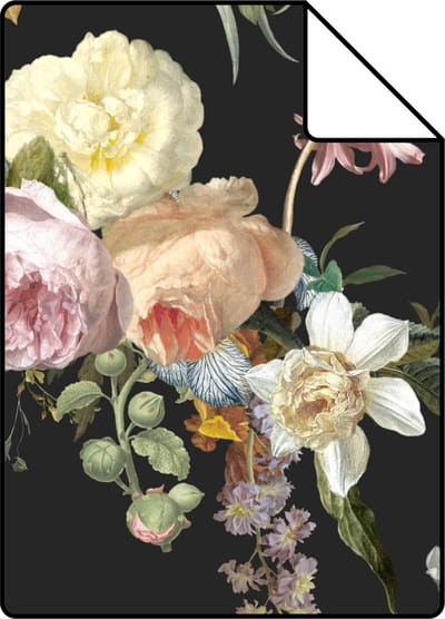 Proefstaal ESTAhome behang vintage bloemen zwart - 26.5 x 21 cm - 139368-S