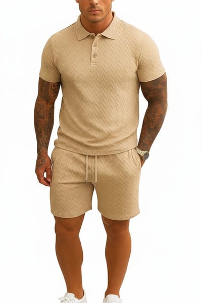 Zomerset Heren - Polo en Korte Broek - Beige Wit