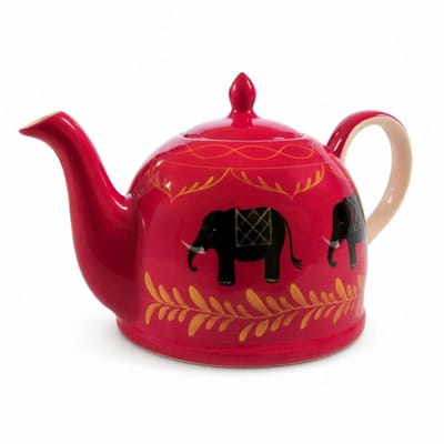 Theepot Suri 1900 ml – handgeschilderde rode keramieken theepot met olifantenmotief