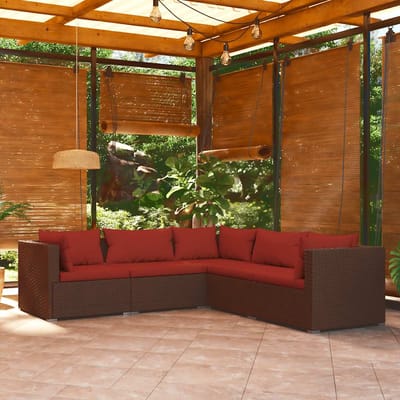 vidaXL - 5-delige - Loungeset - met - kussens - poly - rattan - bruin
