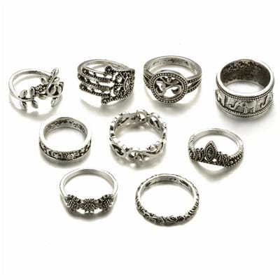 Fako Bijoux® - Bohemian Stijl Ringenset - Eyro - 9 -Delig - Zilverkleurig