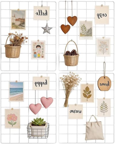 8 Stuks Muurrooster Paneel, 15.75×11.8 Inch IJzeren Draad Fotoweergave Bord voor Foto's, Sleutelhangers en Memo's in Thuis en Kantoor Decoratie