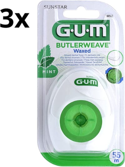 Gum Butterweave Waxed Mint -3x 55 m - Flosdraad - Voordeelverpakking