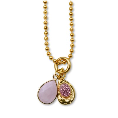 Marama - ketting Sparkling Rose - stainless steel gold plated - edelsteen rozenkwarts - damesketting met hangers - cadeau dames - luxe geschenkverpakking