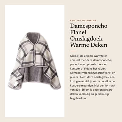 Dailygoods- Poncho Dames - Flanel/Pluche Deken - Draagbare Omslagdoek - Warme Cape - 80x135 cm - Unieke Knoopfunctie