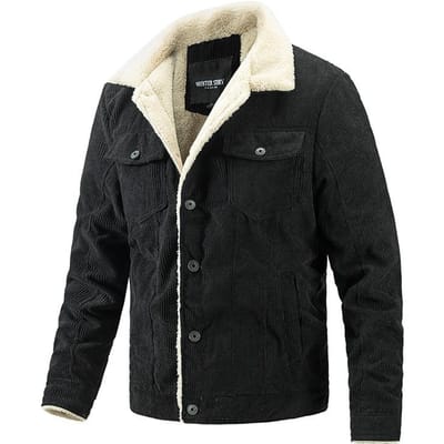 Veste d'hiver en fourrure pour homme Hauts en velours côtelé Vêtements pour homme Veste doublée de velours Coudé Manteau matelassé pour homme Vestes pour homme Veste chauffante Vêtements grande taille M noir