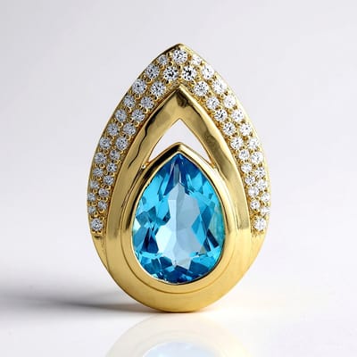 Cavill - Gouden Hanger 9K Geel Goud - Peervormige Marambaia Topaas 2,023 ct - Exclusieve Luxe Zirkonen Tanzania - Handgemaakt Sieraad