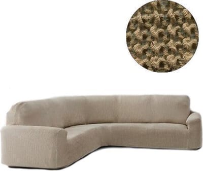 Bankhoes Milos voor Ronde Hoekbank - Beige - Breedte 360-540cm - Hoogte 80-100cm - Extreme Stretch Bankhoezen