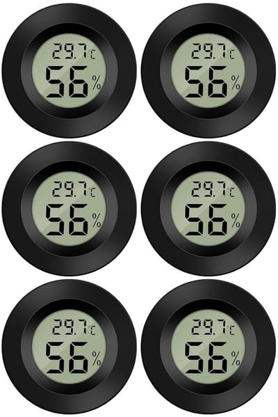 GELLDG 6 Stuks Digitale Hygrometer Thermometer - Mini Temperatuur- en Vochtigheidsmeter - Meetbereik -50℃~+70℃ & 20%-90% RV - ±1.0℃ Nauwkeurigheid - Geschikt voor Woonkamer Kas en Binnenruimtes - ABS Behuizing - 44x44x15mm - Batterijgevoed