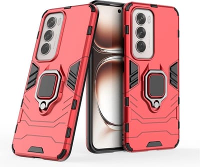 MobyDefend Hoesje - Geschikt voor Oppo Reno12 - Dubbelgelaagde Pantsercase Met Standaard - Rood