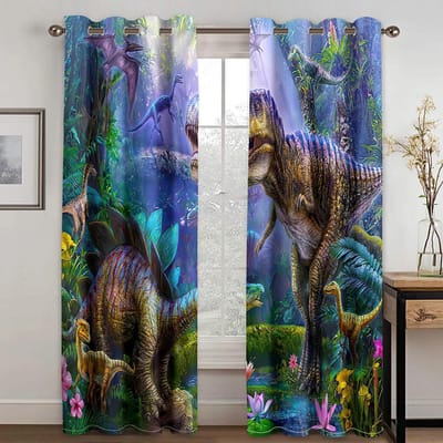 Cartoon Dinosaurus Hoge Schaduw Bescherming Gordijn 3D Digitale Print Slaapkamer Kinderkamer Woonkamer Verduisterend Gordijn Diverse Patronen W55 X H120cm X 2&HOOK