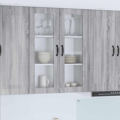 vidaXL - Wandglas - Kasten - PORTO - Grijs - Sonoma - 80 - x - 31 - x - 100 - cm