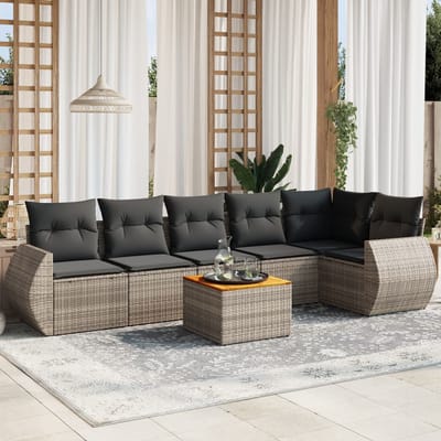vidaXL - 7-delige - Loungeset - met - kussens - poly - rattan - grijs