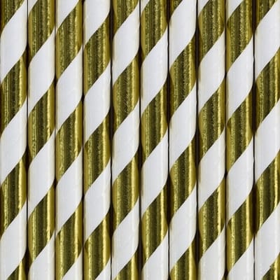 Gestreepte rietjes van papier - goud/wit - 30x stuks - Verjaardag party drinkrietjes