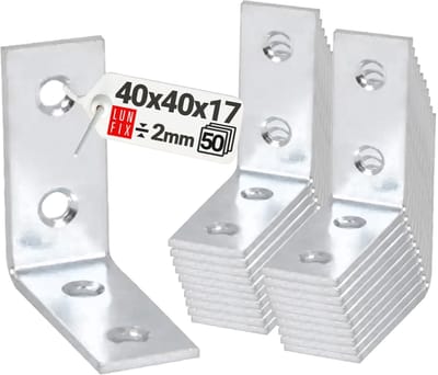 LUN FIX - Stoelhoek Konstruktiewinkel - 50 stuks - Smalle Hoekverbinder - 90 Graden - Houtverbinder 40x40x17x2 mm
