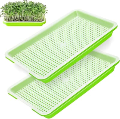 Set van 2 Kweekkommen voor Tuinkers, Ontkiemkommen voor Microgroenten en Waterkers, 22 x 14 cm, Ideaal voor Thuis Tuinieren en Groene Voeding
