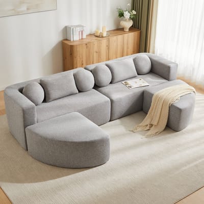 MODFU Modulaire Slaapbank - Met Slaapfunctie - Modern - Voor Woonkamer - Chenille - Grijs - 292 x 165 x 68 cm