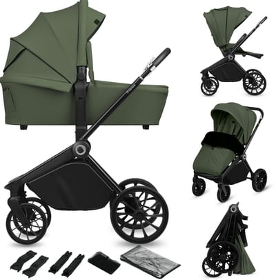 Lionelo Mika Plus - Kinderwagen 2in1 - XXL SET - Veelzijdig en jaarrond - Grote wielen - tot 22kg - Bediening met een hand - Voor alle soorten terrein - Accessoireset