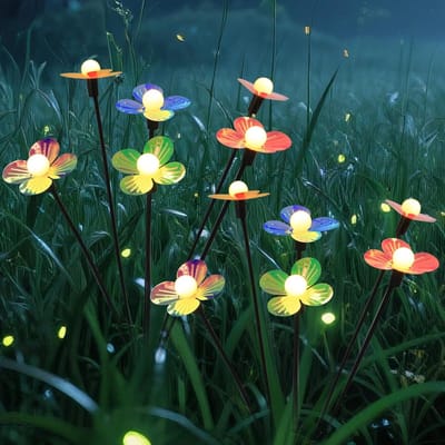 2 stuks Waterdichte Solar Bloemenverlichting Buiten - met 32 LED's - Decoratieve Solar Glimwormlampen voor Tuin, Voorhof en Achtertuin