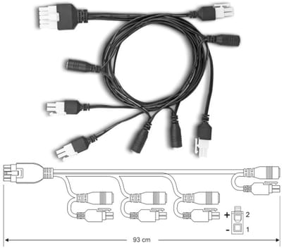 Delock Cable Mini-Fit 4.2 mm 10 pin male to 4 x DC 5.5 x 2.5 mm female and 4 x Mini-Fit 4.2 mm 2 pin male black