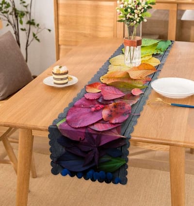 Velvet textiel Tafelloper 45x220 - Kleurrijke bladeren - Tafellaken