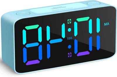 Luide wekker - Digitale klok - Zware slapers - 7 kleuren nachtlampje - 63 inch display - Blauw