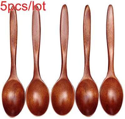 5-Pack Keuken Houten Lepel Bamboe Kookgerei Soep Theelepel Bestek