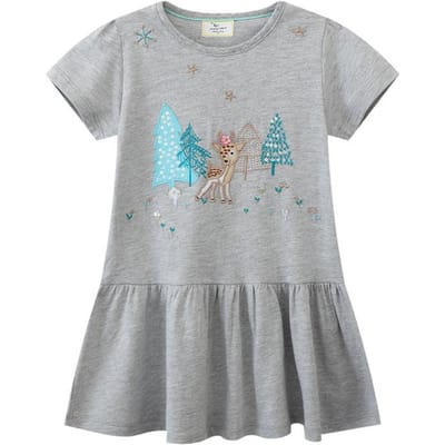 Style Robe Filles Été Mode Dessin Animé Robe de Princesse pour Filles et Tout-Petits Robe d'Enfants en Coton Tricoté 130CM gray