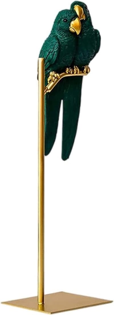 Hars Papegaai Beeld - Vogel Sculptuur - Huis Decoratie - Metalen Standhouder - 38 cm Hoog - Groen