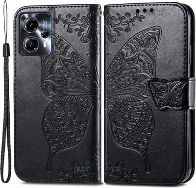 Coverup Hoesje - Geschikt voor Motorola Moto G13 / G23 Hoesje - Coverup Vlinder Book Case - Zwart