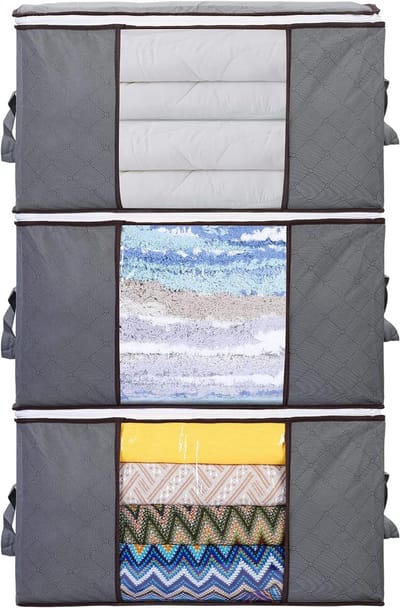Famanu - Set van 3 kledingopbergtassen van 90L, met ritssluiting en versterkte handgrepen, 60×44×35 cm