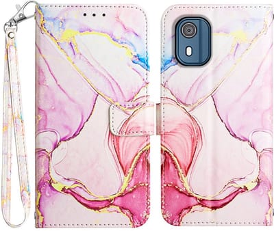Coverup Hoesje - Geschikt voor Nokia C02 Hoesje - Coverup Marble Book Case - Roze