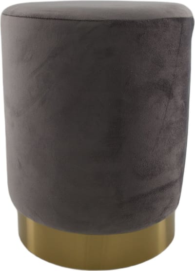 HOME SPIRIT kruk rond 28 x 28 x 36 cm. poef grijs velours goud