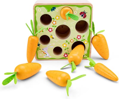Woet® Houten Wortelspel - Pak en Sorteer de Wortels - FSC - Leren Sorteren op Vorm en Grootte - Vormenspel - Sorteerspel - Educatief Montessori Speelgoed - Vanaf 2 Jaar