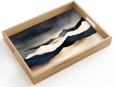 Dienblad hout 40x30 cm - Schootdienblad - Bergen - Donkerblauw - Landschap - Borrelplank rechthoek - Plateau dienbladen