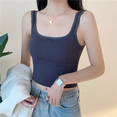 Gilet à bretelles pour femmes avec coussinet de poitrine et soutien-gorge intégré, haut fin anti-lumière avec bas gray