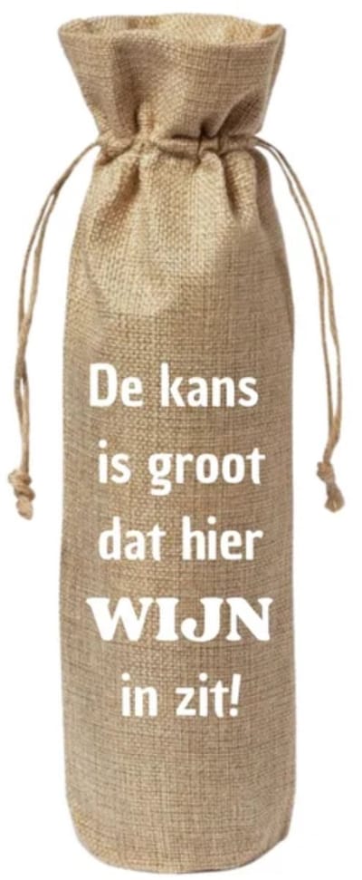 Cadeauverpakking wijnfles - De kans is groot dat hier wijn in zit - Wijncadeau - Jute - Wijntas - Geschenkzak - Wijnzak