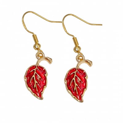 Zilver oorbellen rood boomblad goudkleurig - Charme Bijoux