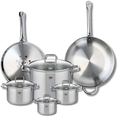 Set van 2 Bakpannen 28 en 32 cm en 4 Kookpotten 12, 14, 16 en 26 cm Elo Profi Citrin