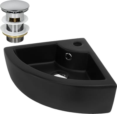 Keramische wastafel incl. zilver verzilverde afvoer met overloop 46x33x13 cm zwart LuxeBath