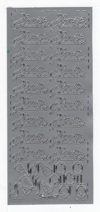 Pickup hobbysticker 2 stuks per verpakking 157 Hartelijk gefeliciteerd ballonnen feestmuts toeter zilver