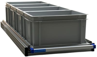 Schuifframe eenhandsbediening 120x40 cm in aluminium met 4 open bakken
