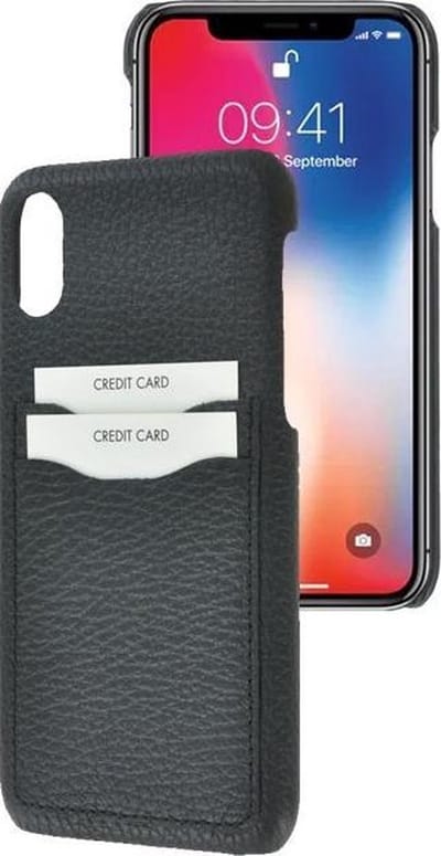 Geschikt voor iPhone X / XS Hoesje - Backcover - Hoesje met pasjeshouder Echt Leer Geribbeld Zwart