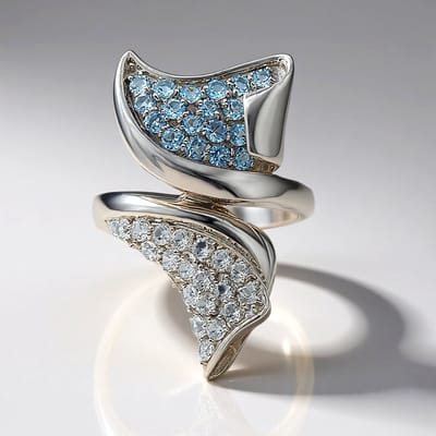 Cavill - Ring 925 Sterling Zilver - 18x Zwitsers Blauwe Topaas 0,63ct & 19x Cambodjaanse Zirkonia 0,91ct - Elegant Golf Design