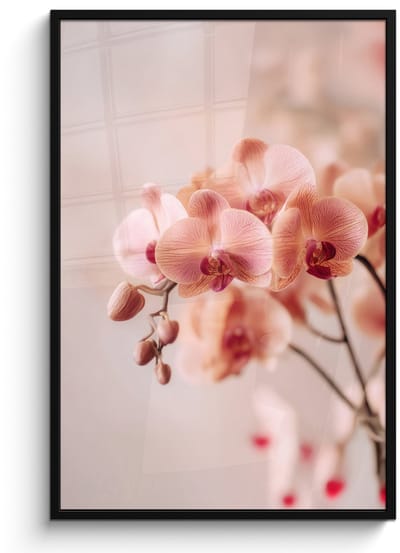 Poster in lijst - Fotolijst 80x120 cm - Posters - Orchidee - Bloemen - Roze - Bloemblaadjes - Posterlijst zwart - Decoratie - Wanddecoratie woonkamer - Muurdecoratie slaapkamer