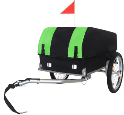 Fietsaanhangwagen met afneembare waterdichte hoes - 40 kg draagvermogen - 16-inch terreinwielen - opvouwbaar ontwerp - ideaal voor kamperen en boodschappen - groen/zwart