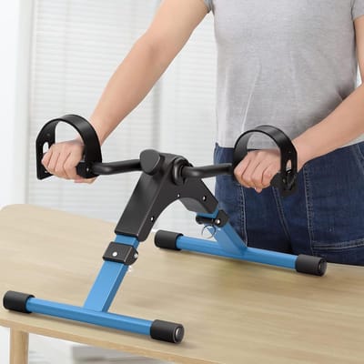 Thijox - Stationaire Fiets Pedaal Trainer Bureau Hometrainer Opvouwbaar met LCD-monitor voor Thuis en Kantoor - Zwart/Blauw